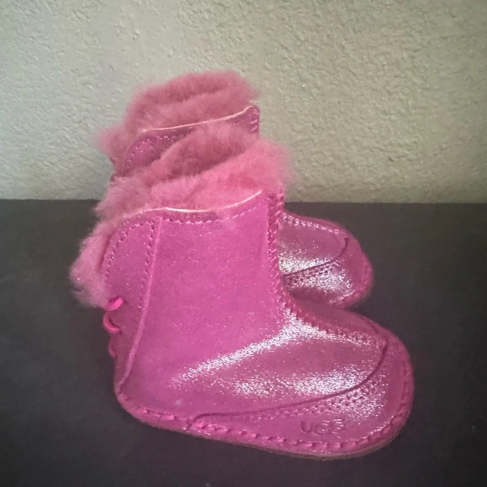 Ugg Australia baby boo pink glitter suede booties boots